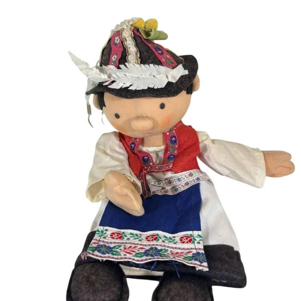 Vintage Bulgarian 1970s handmade hand puppet little boy 15 In Traditional Attire